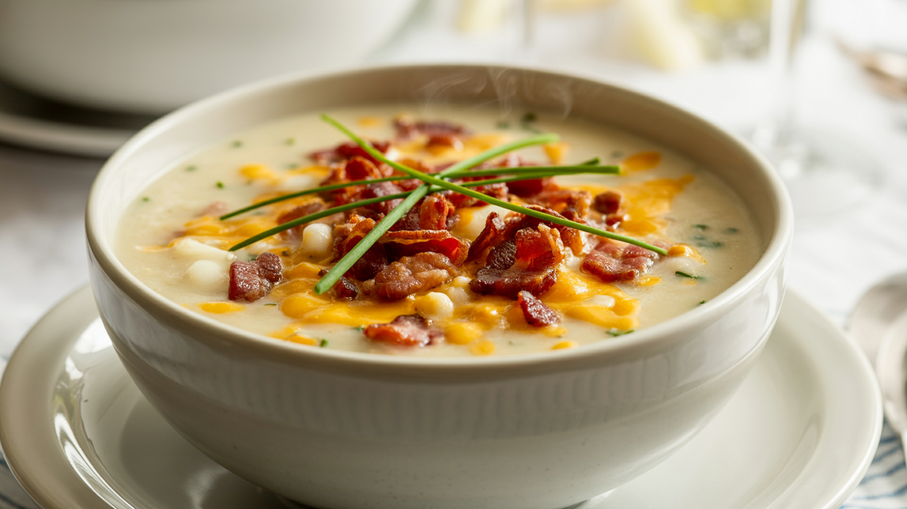 Loaded Baked Potato Soup Recipe - Creamy & Delicious plated