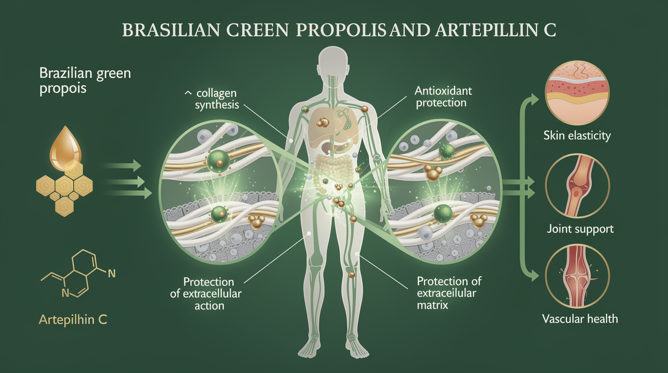 Effects of Brazilian green propolis and artepillin C on collagen metabolism and fibroblast behaviors: Implications for skin wound healing. mechanism illustration