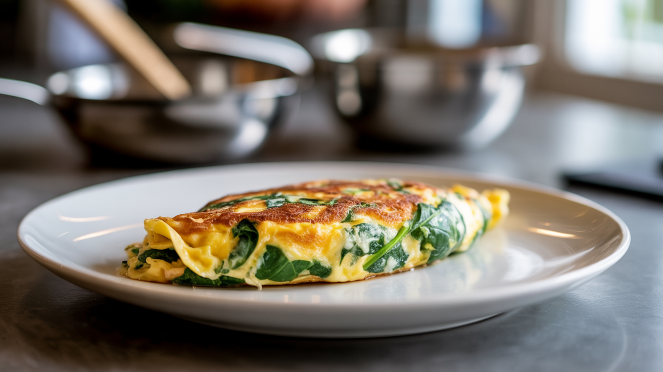Spinach Feta Omelette Recipe - Fluffy & Delicious plated