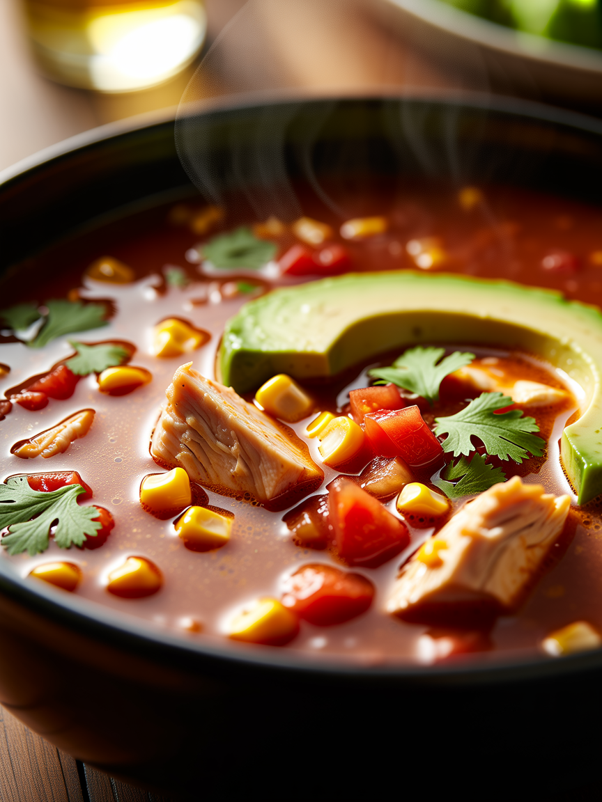 Slow Cooker Chicken Tortilla Soup Recipe closeup detail