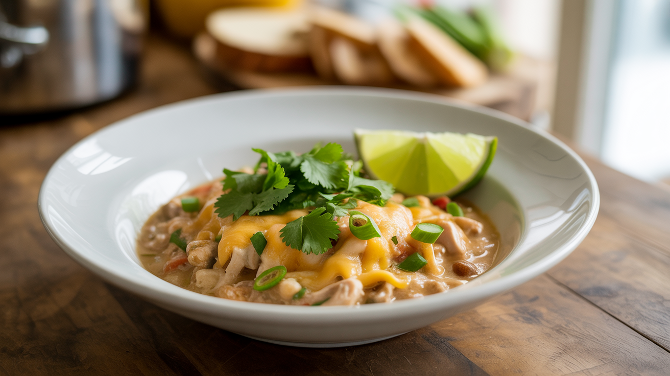 Slow Cooker White Chicken Chili Recipe - Easy & Creamy plated