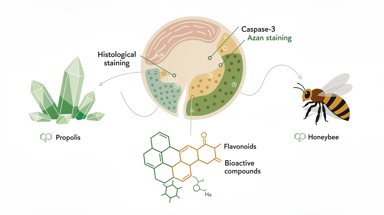 A novel histopathological insight: caspase-3 and Azan staining reveal placental malformations ameliorated by ethanolic extract of propolis in streptozotocin-induced diabetes during gestation. scientific illustration