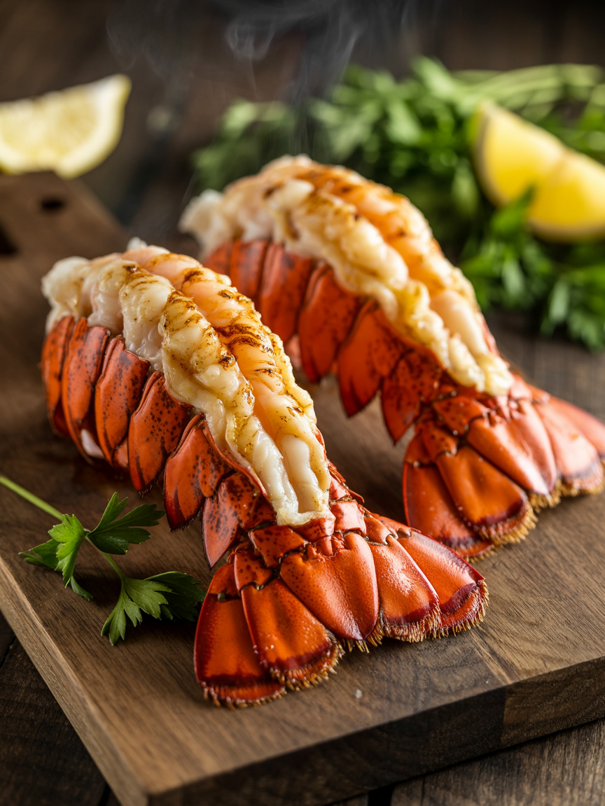 Grilled Lobster Tails Recipe with Garlic Butter closeup detail