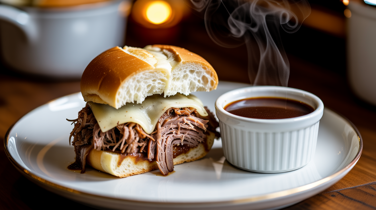 Slow Cooker French Dip Recipe - Tender & Juicy plated