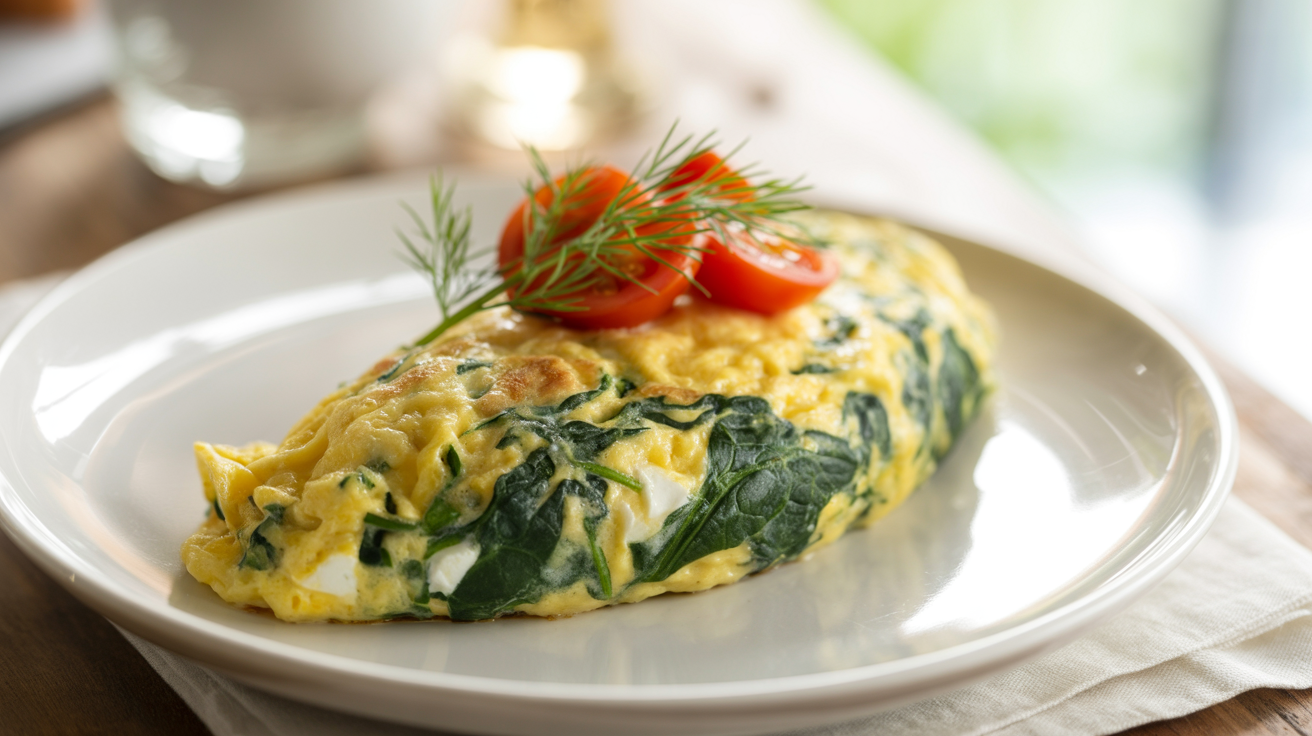 Spinach Feta Omelette Recipe - Perfect Mediterranean Breakfast plated