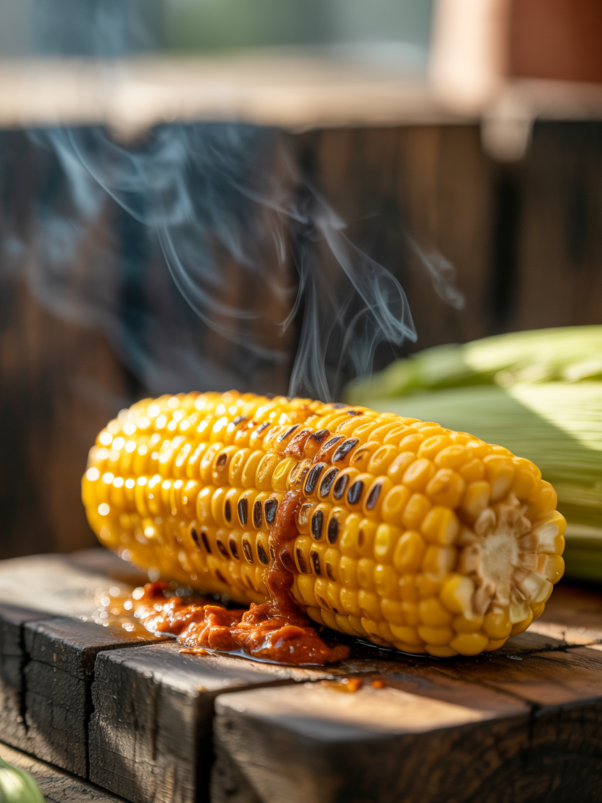 Grilled Corn on the Cob Recipe with Spicy Chili Butter closeup detail
