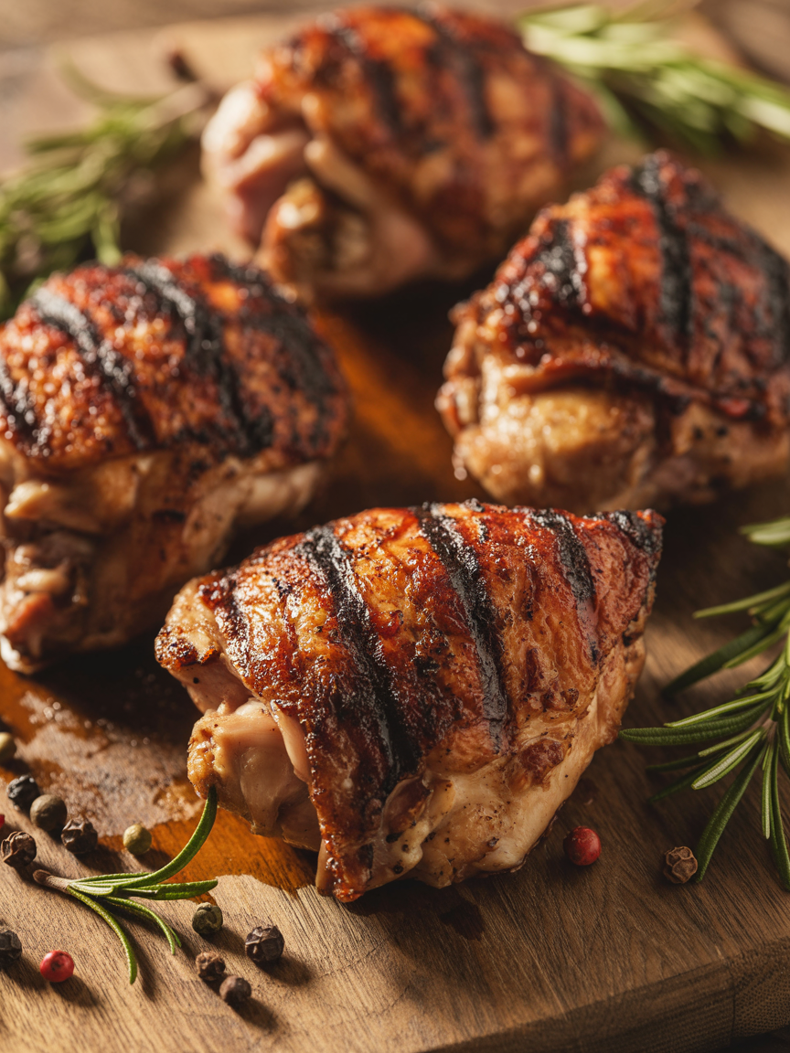 Grilled Chicken Thighs Recipe with Herb Marinade closeup detail