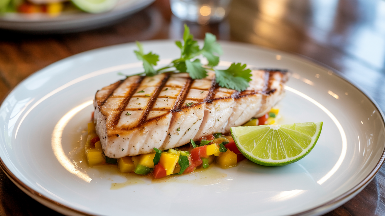 Grilled Swordfish Recipe with Fresh Mango Salsa plated