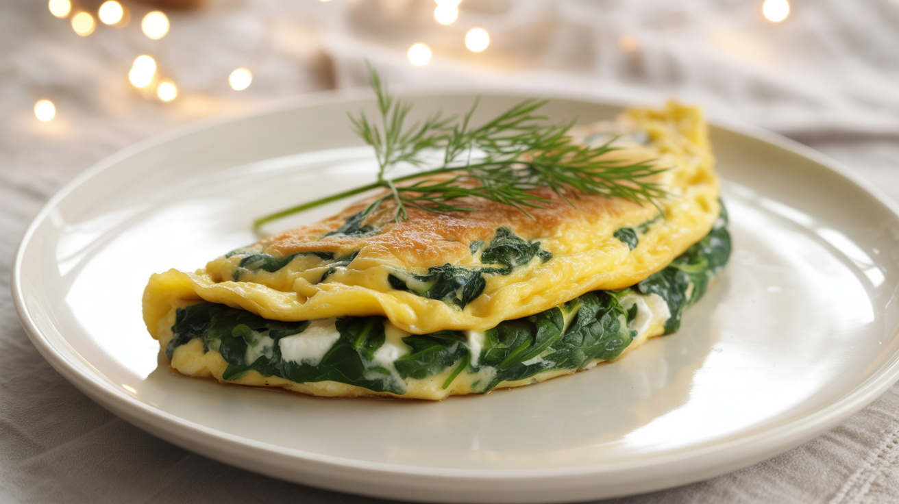 Spinach Feta Omelette Recipe - Fluffy & Delicious plated