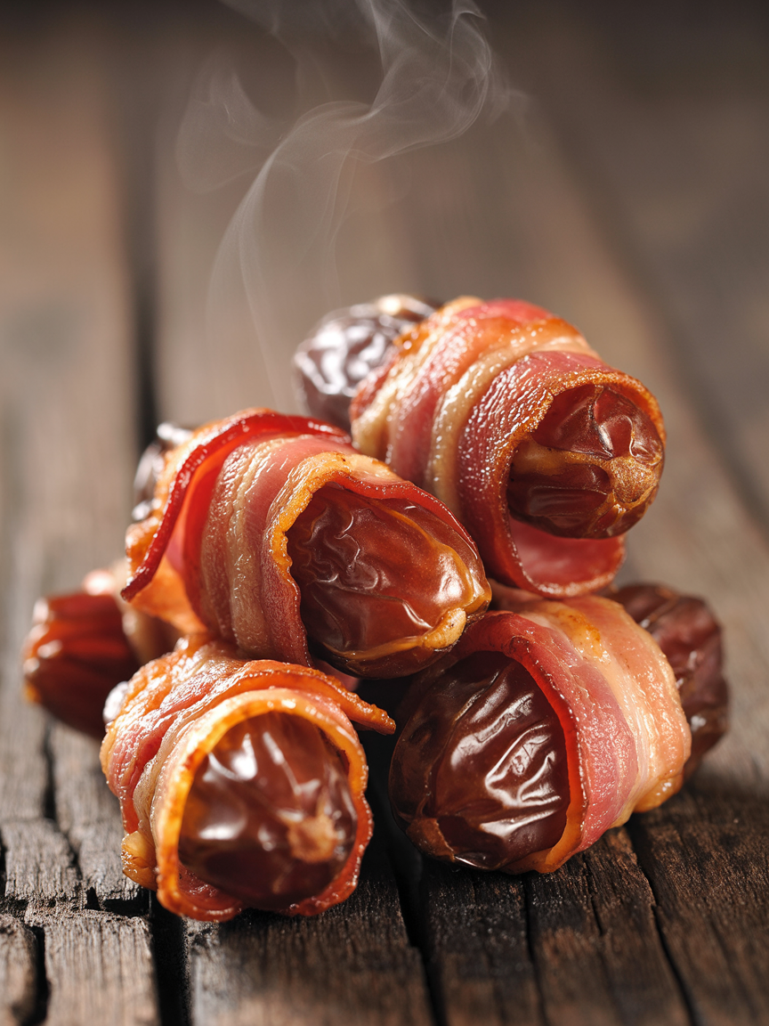 Air Fryer Bacon Wrapped Dates (Easy Appetizer) closeup detail