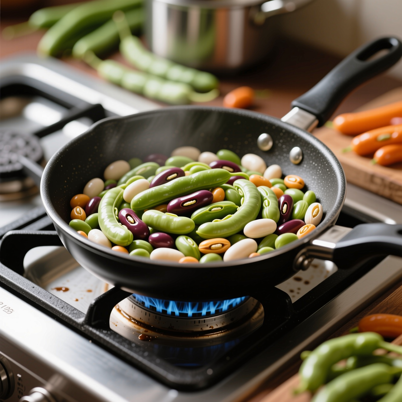 Cooking with Beans, related to beans, photorealistic, high quality, sharp