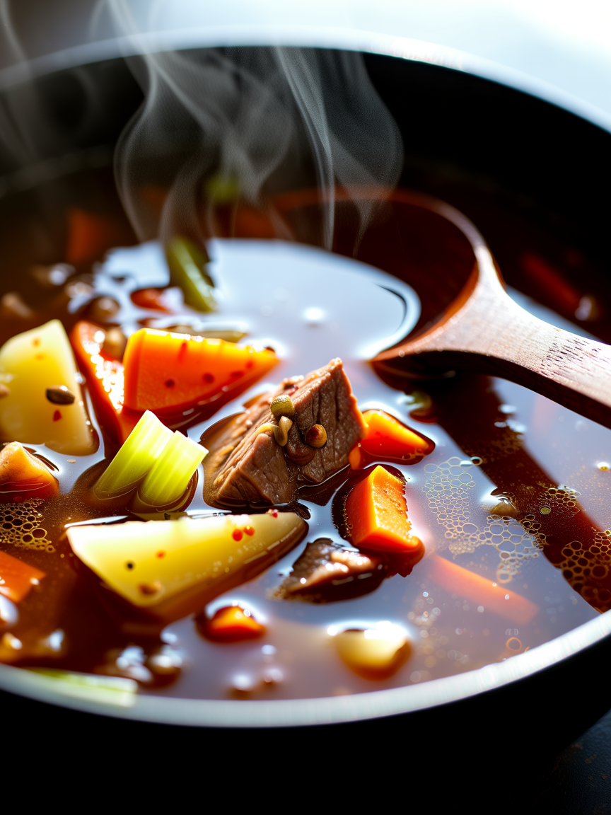 Slow Cooker Vegetable Beef Soup Recipe closeup detail