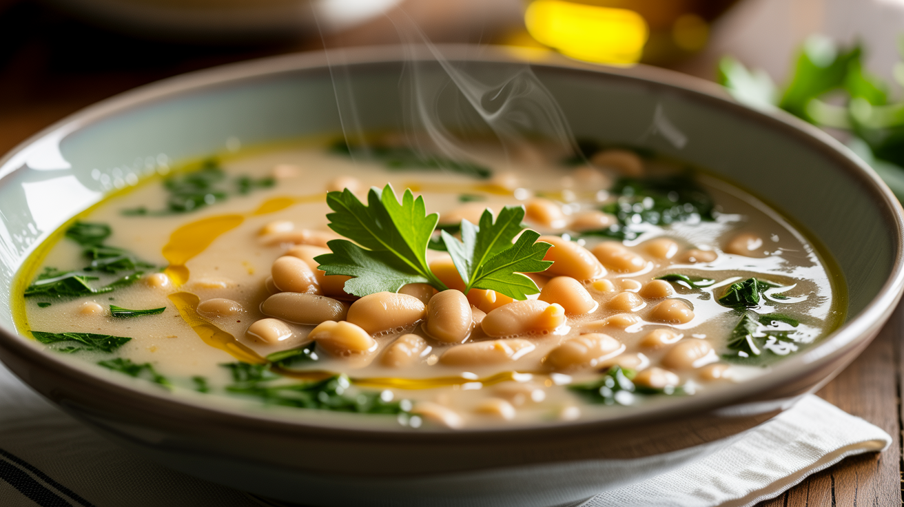 Slow Cooker Tuscan White Bean Soup Recipe plated
