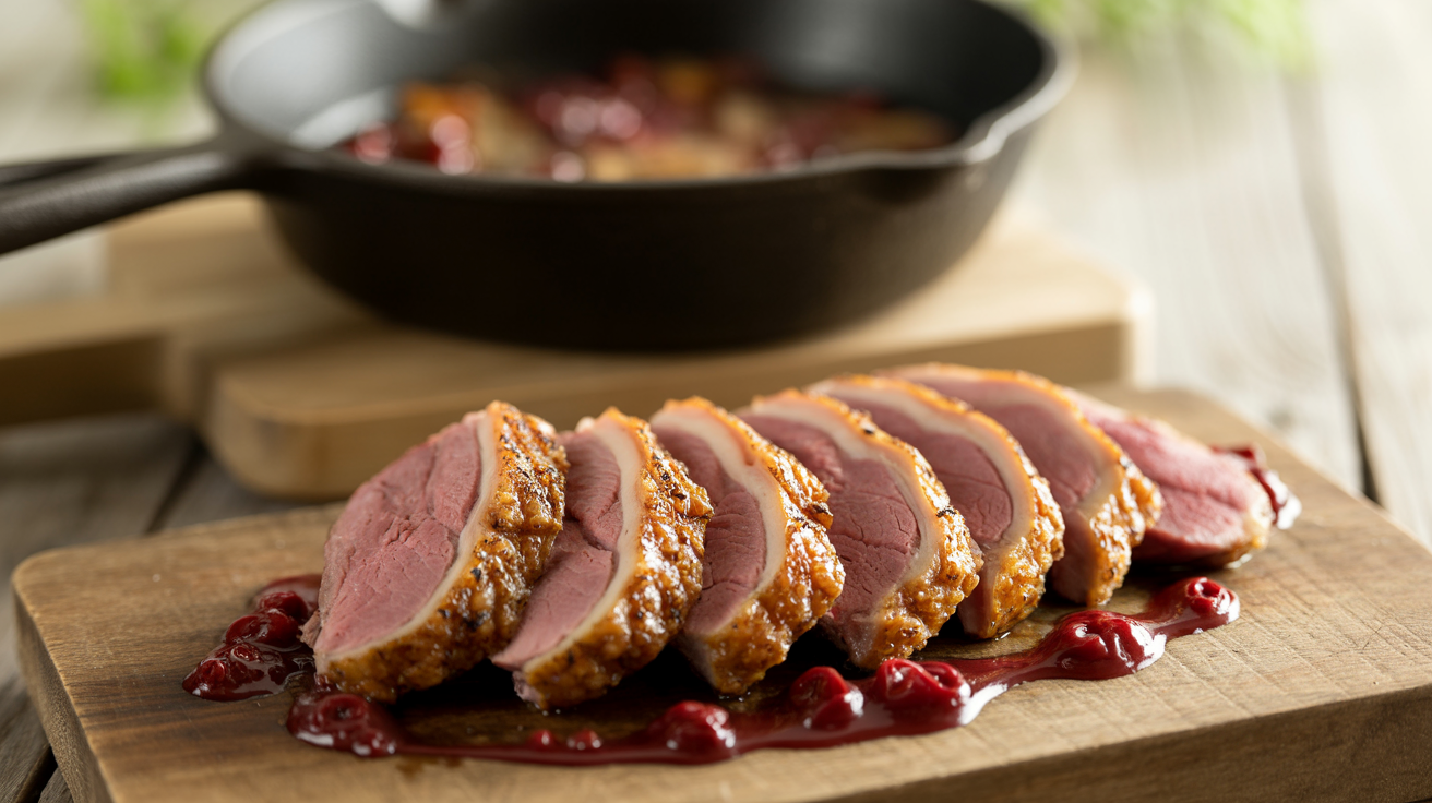 Grilled Duck Breast Recipe with Cherry Sauce - Pitmaster Guide plated