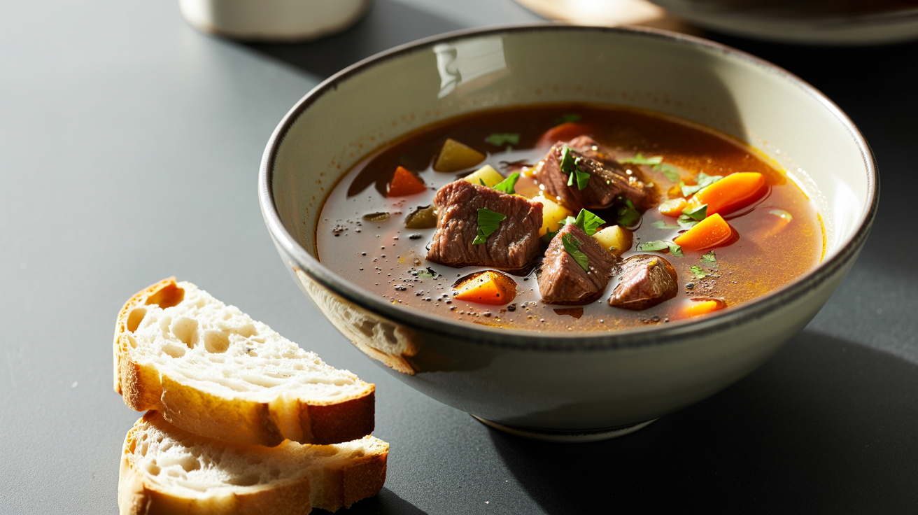 Slow Cooker Vegetable Beef Soup Recipe plated