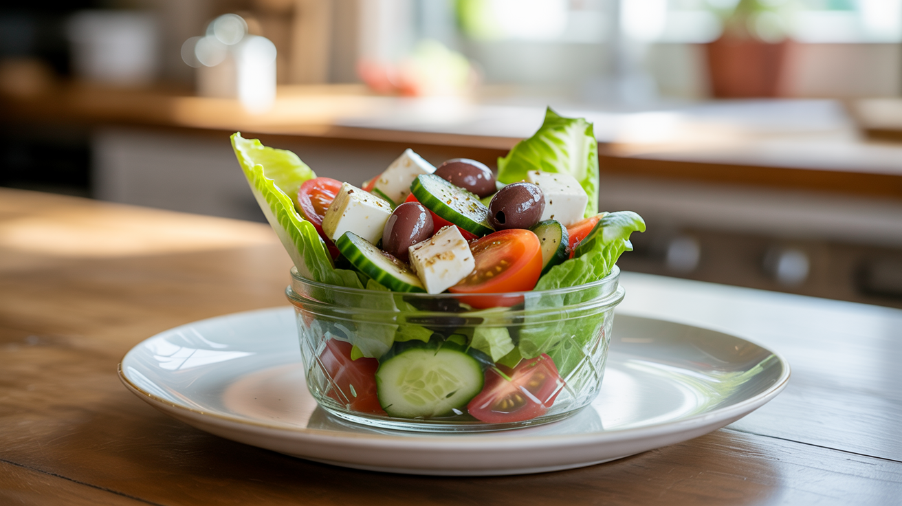 Mason Jar Greek Salad Recipe - Fresh & Portable plated