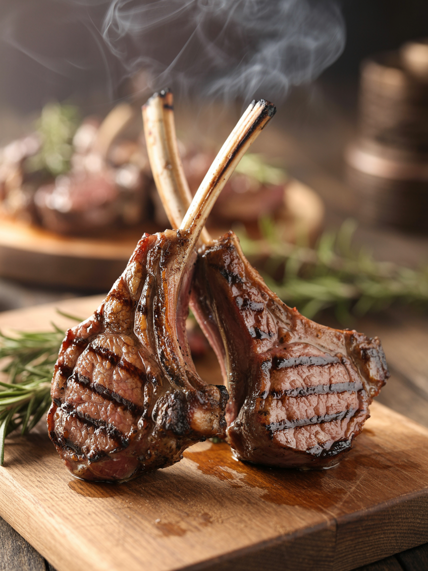 Grilled Lamb Chops Recipe with Rosemary - Perfect BBQ closeup detail