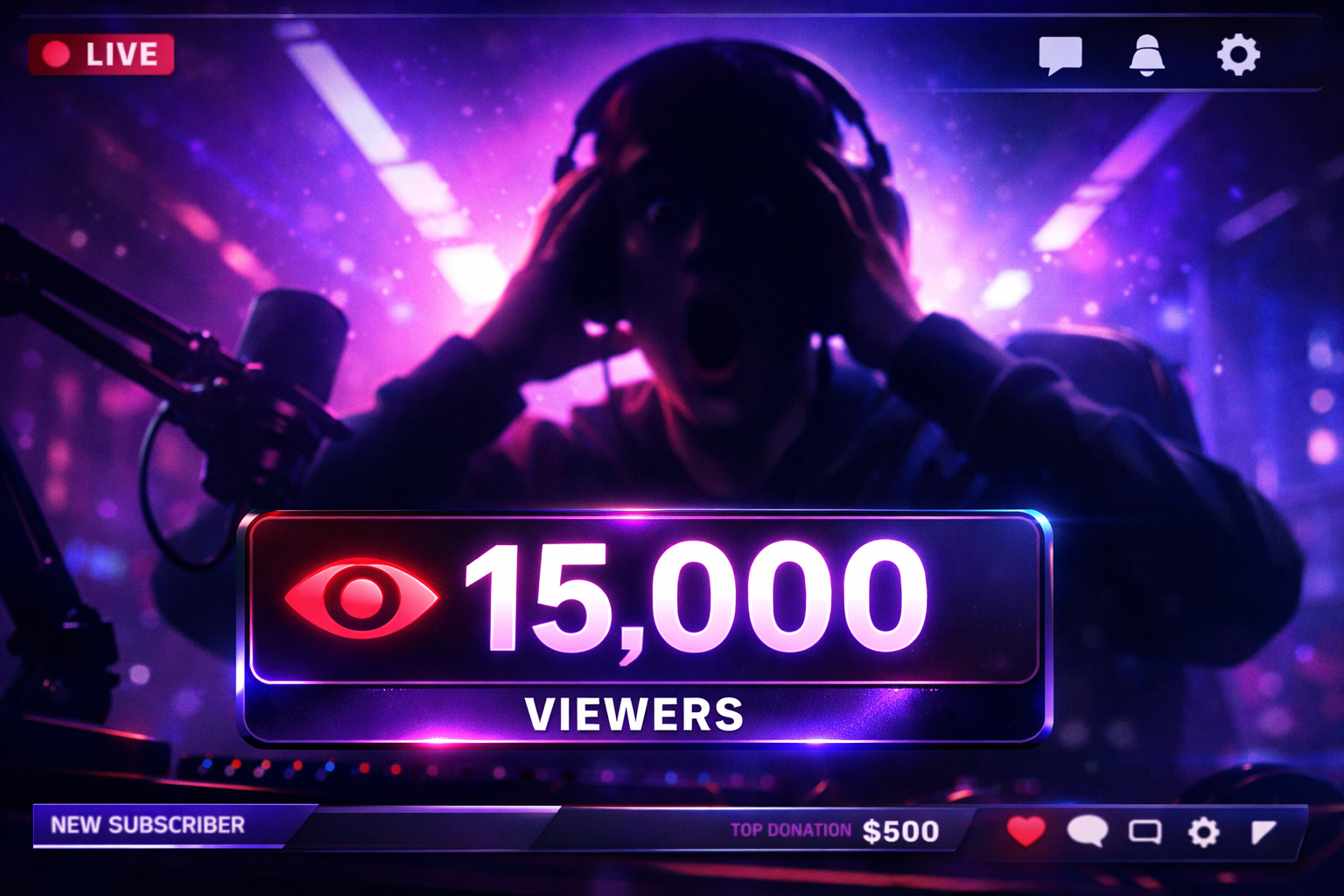 Compteur de viewers Twitch montrant un afflux massif de spectateurs