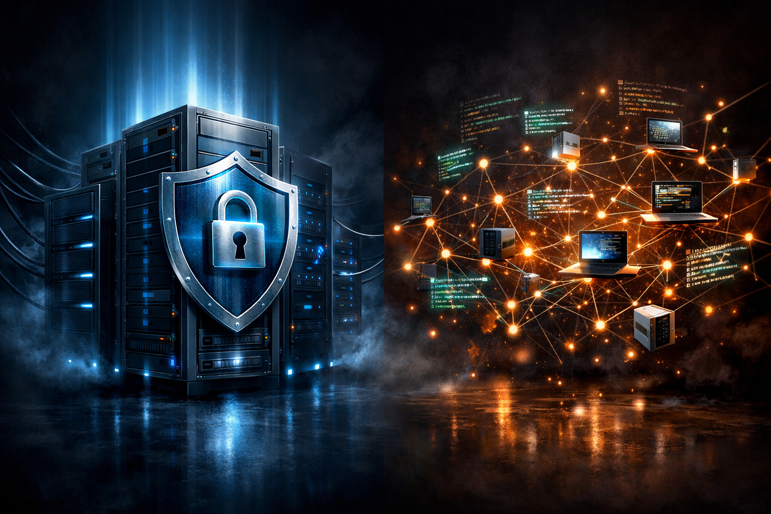 Comparaison entre un système IA centralisé géré par Perplexity et un agent open source décentralisé — sécurité vs liberté