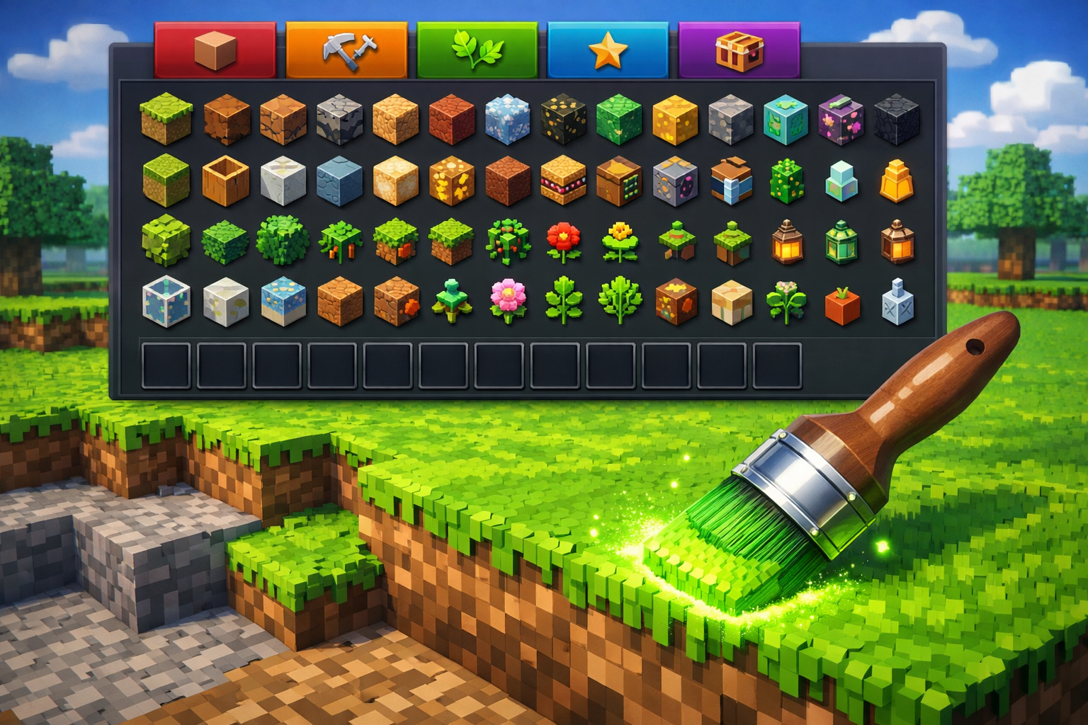 Inventaire créatif Hytale repensé en cinq pages distinctes