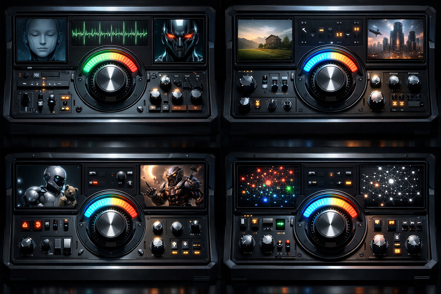 Quatre expériences de perturbation avec panneaux de contrôle d'activité neuronale