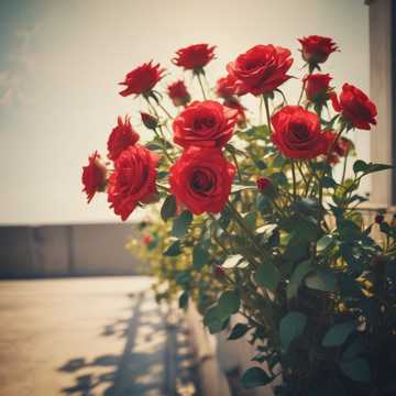 Rote Rosen auf der Dachterrasse