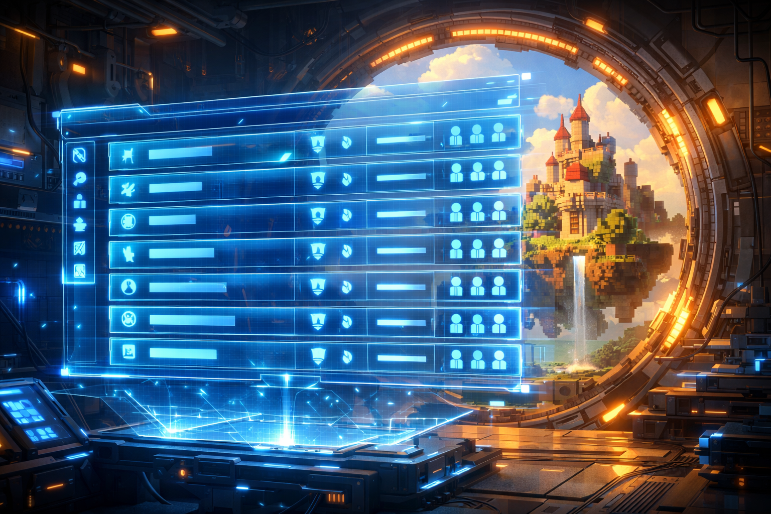 Concept art du navigateur de serveurs Hytale