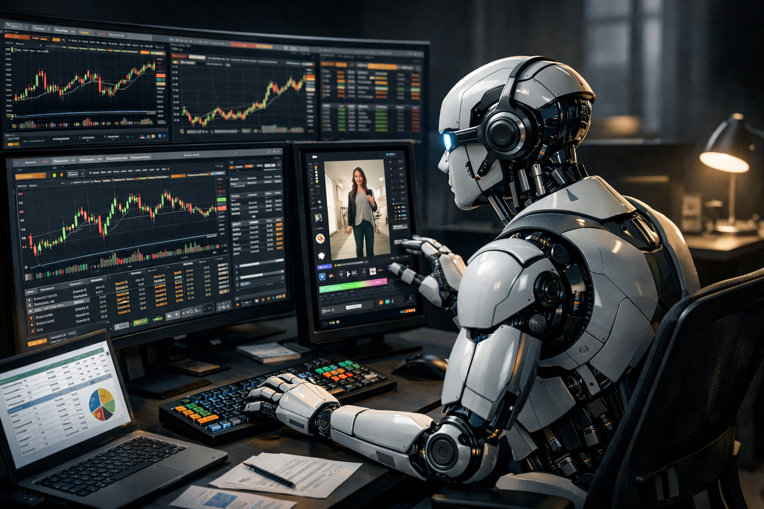 Agent IA Perplexity Computer réalisant une analyse financière Bloomberg, éditant une vidéo TikTok et calculant un ROI immobilier simultanément