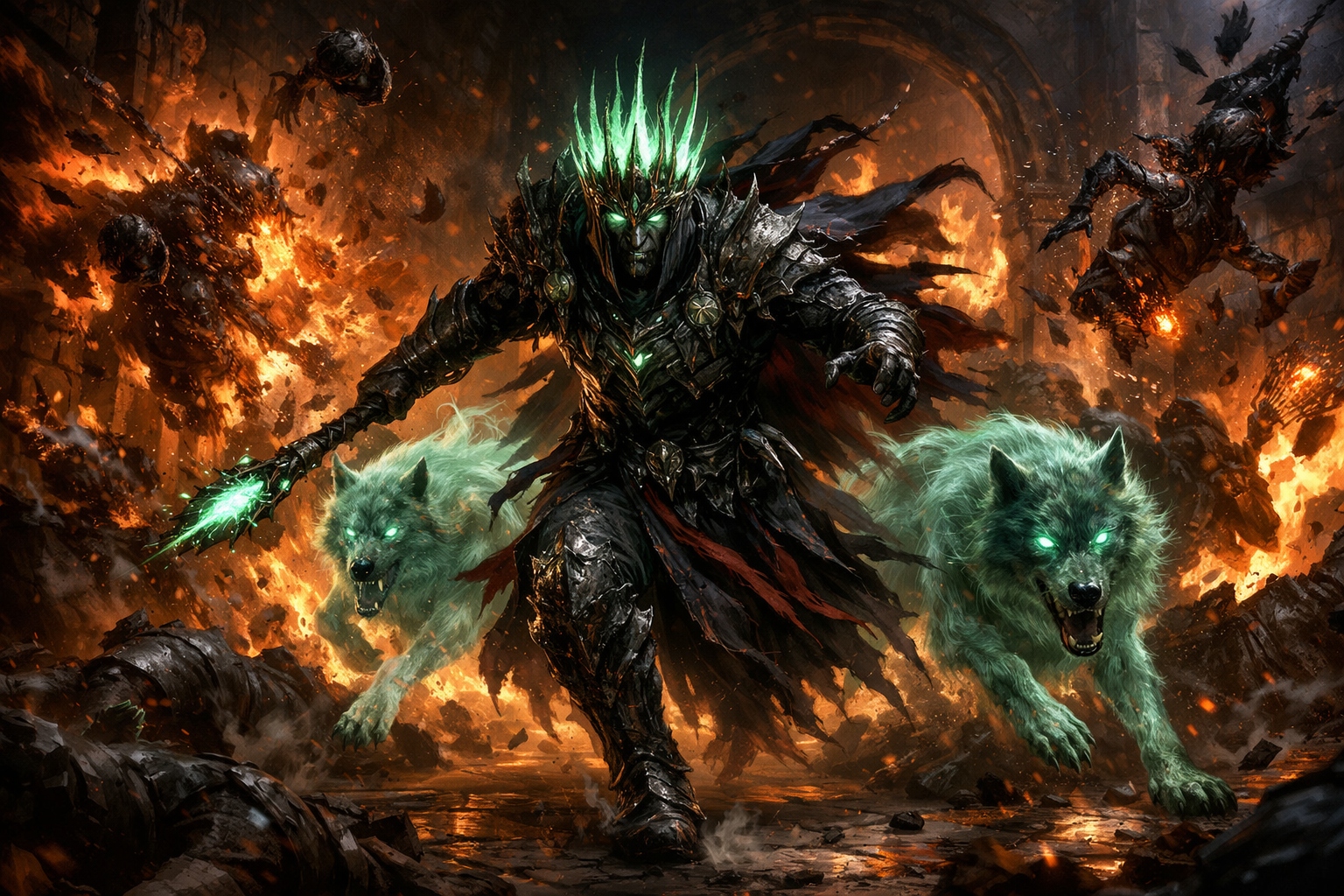 Nécromancien avec loups spectraux et Couronne du Tueur de Dieux Diablo 4 Saison 12