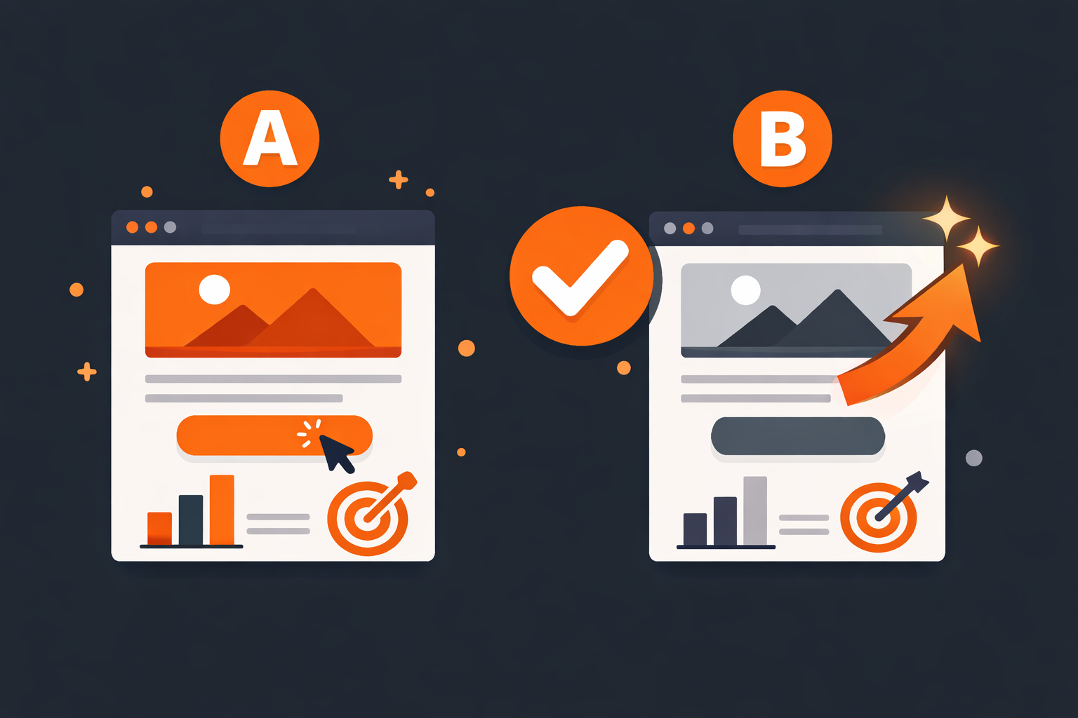 A/B split testing methodology for PPC landing pages showing variant comparison and statistical analysis