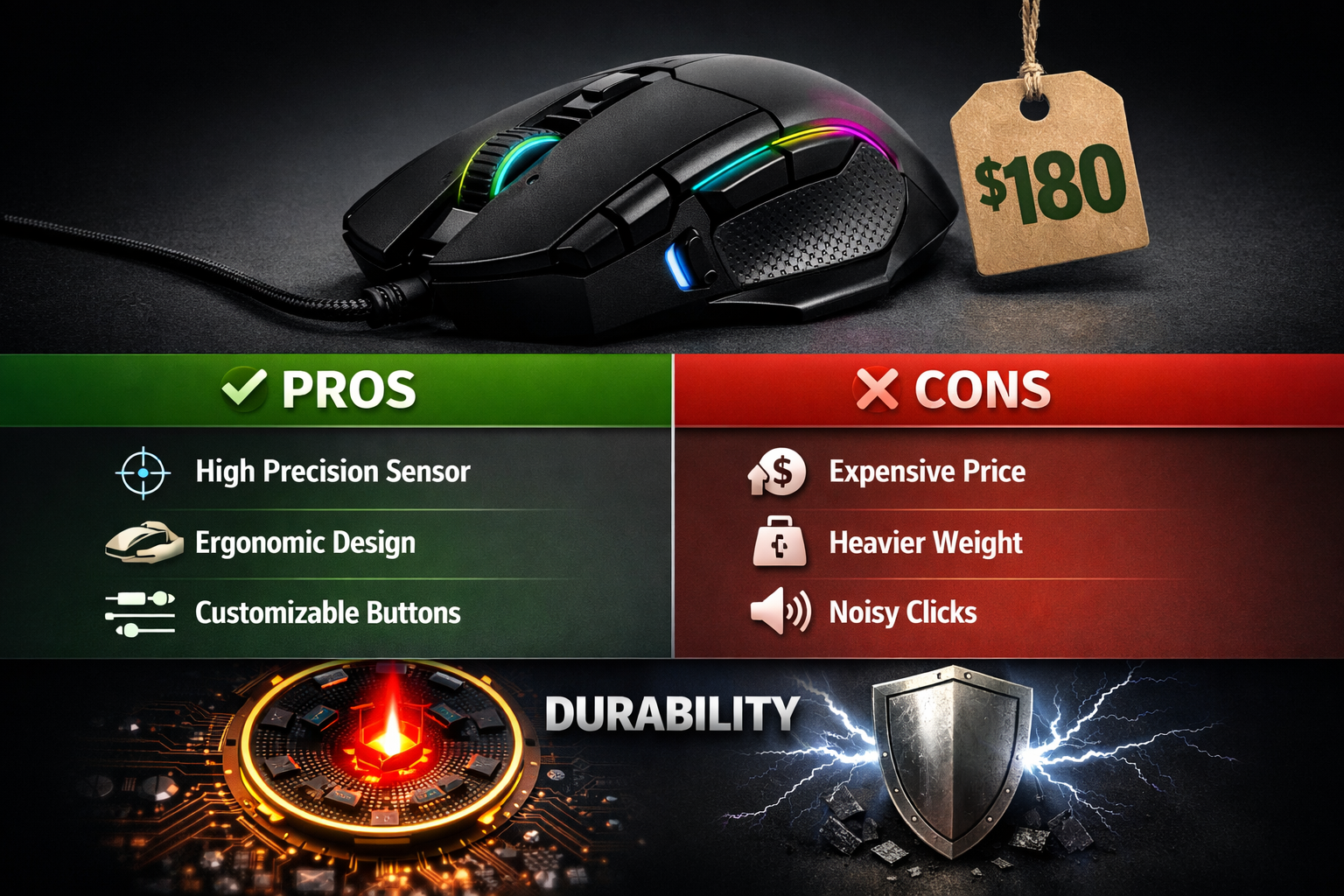 Souris gaming avec étiquette de prix 180 dollars