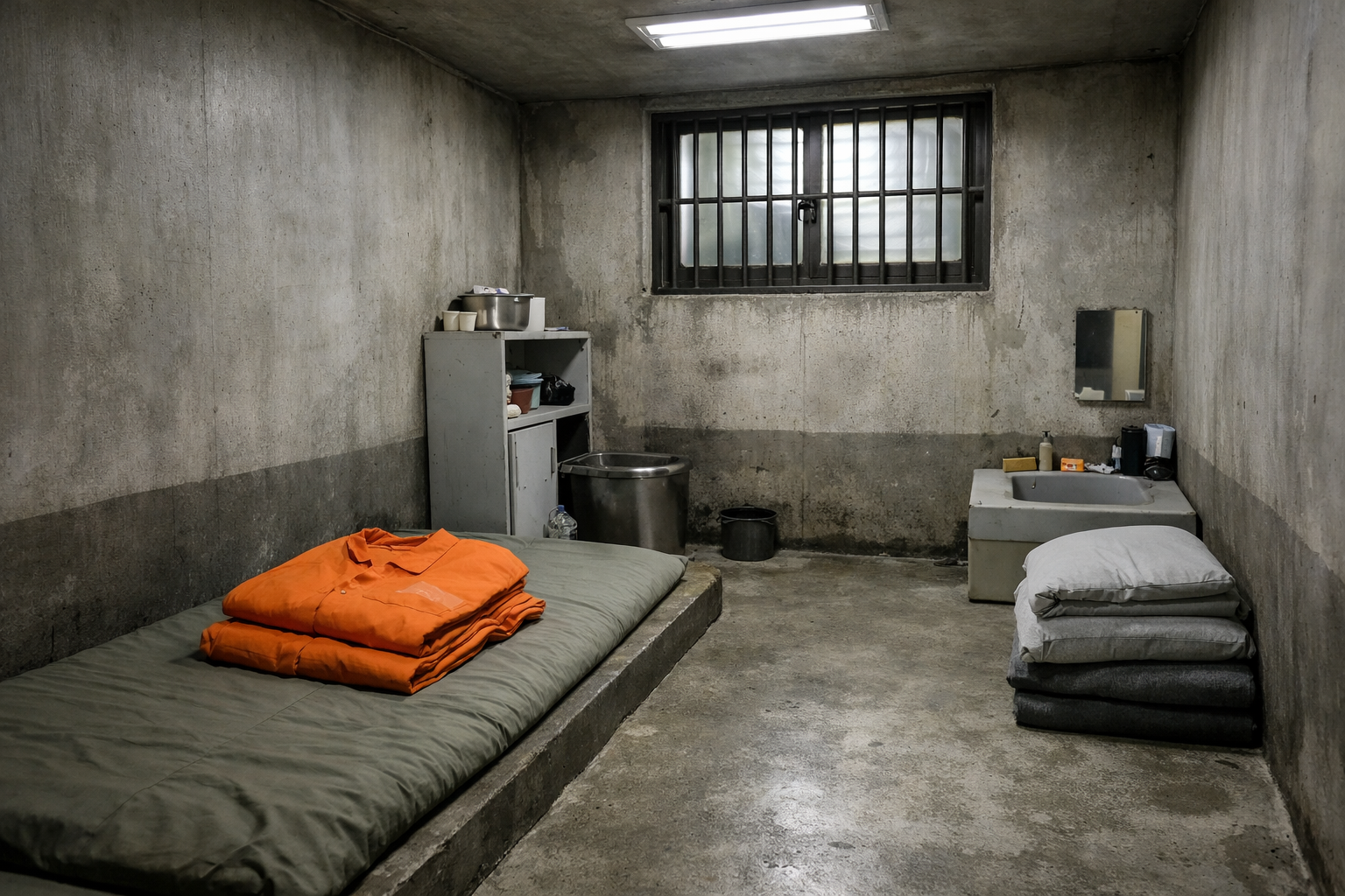 Cellule d'une prison coréenne — conditions de détention austères pour les condamnés aux travaux forcés