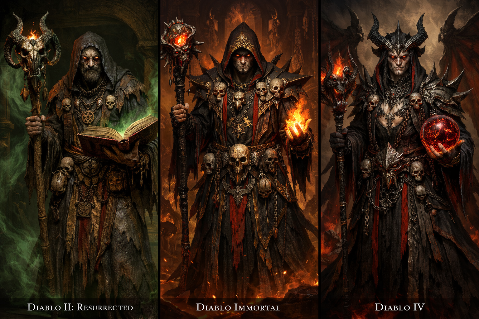 Les trois versions du Warlock dans Diablo 2 Resurrected, Immortal et Diablo 4