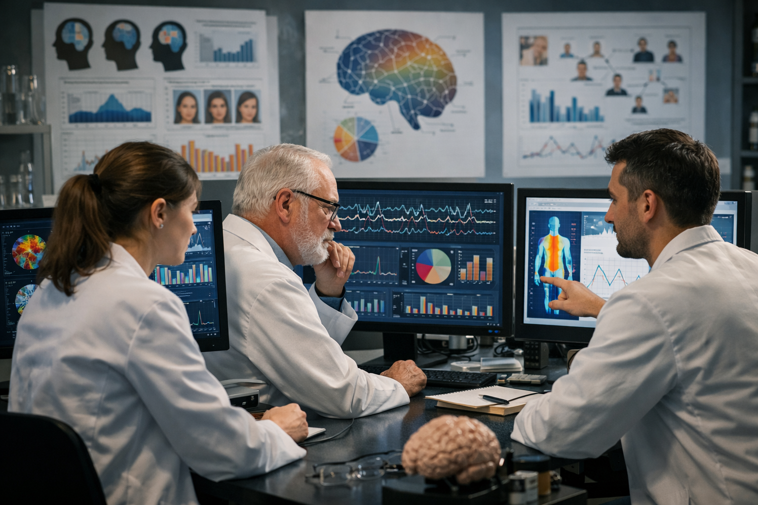 Chercheurs analysant des données scientifiques sur le comportement et les jeux vidéo