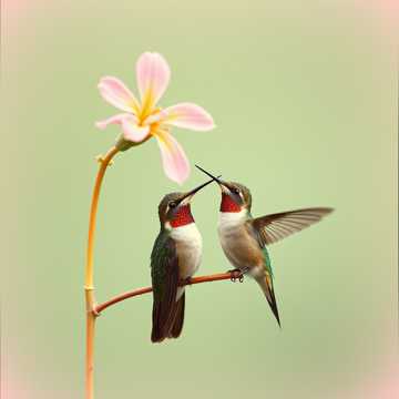 蜂鸟与花的雨中舞曲