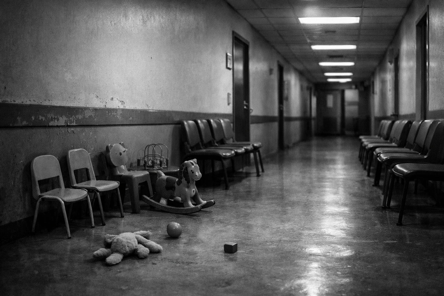 Salle d'attente vide dans un service de pédopsychiatrie, crise du système de santé mentale pour enfants