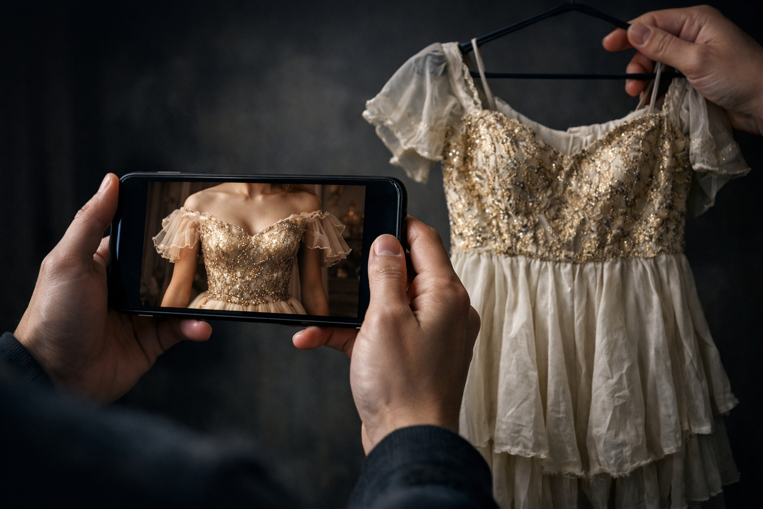 Arnaques à l'IA sur les plateformes de seconde main — comparaison fausse image et réalité