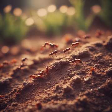 Ants moving on the soil under the sun