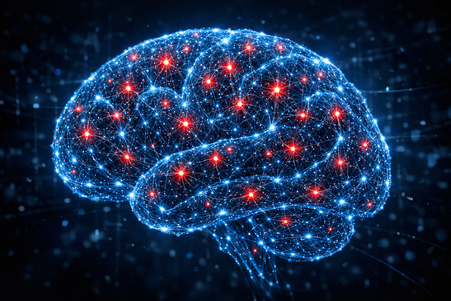 Cerveau neuronal IA avec neurones H responsables des hallucinations mis en évidence en rouge