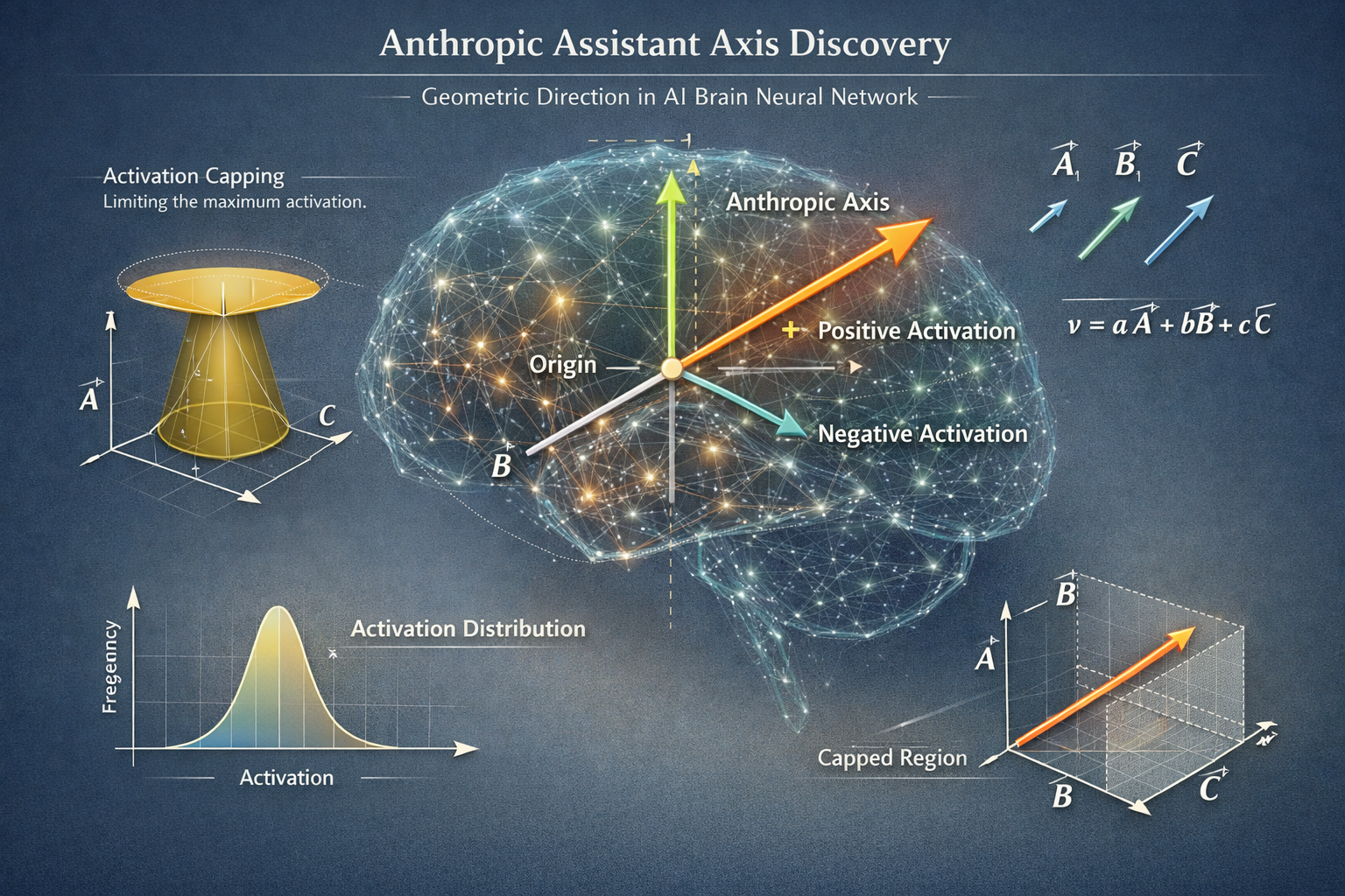 Visualisation de l'axe assistant dans un réseau neuronal avec direction géométrique et technique d'activation capping