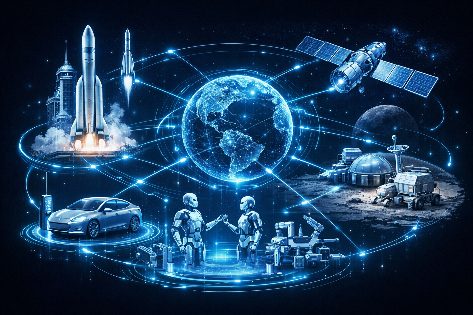 Convergence écosystème Musk — rockets, voitures, robots, satellites, Lune