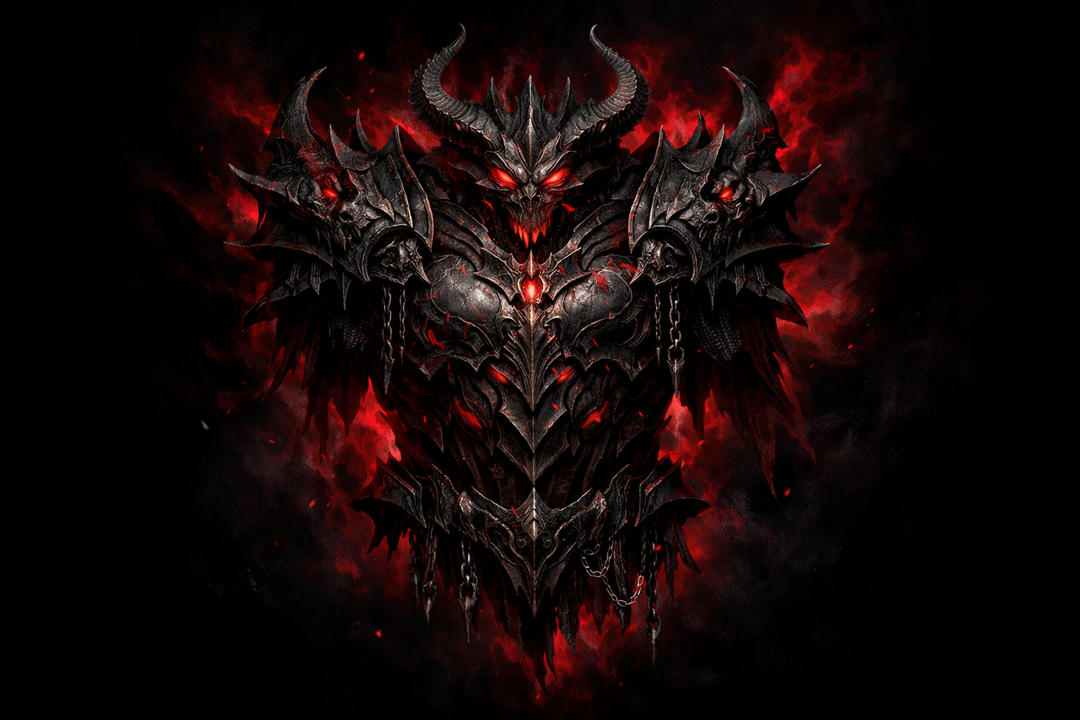 Une armure démoniaque irradiant une énergie rouge haineuse, item légendaire de Diablo 4