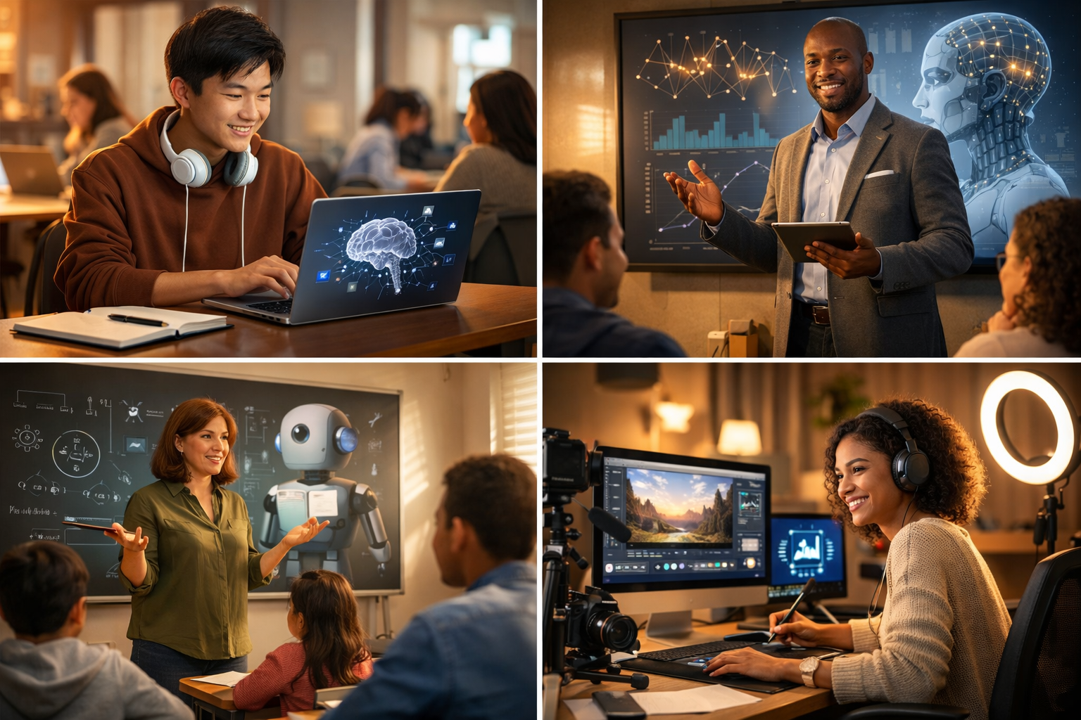 Différents profils d'utilisateurs bénéficiant de NotebookLM - étudiants, professionnels, formateurs, créateurs