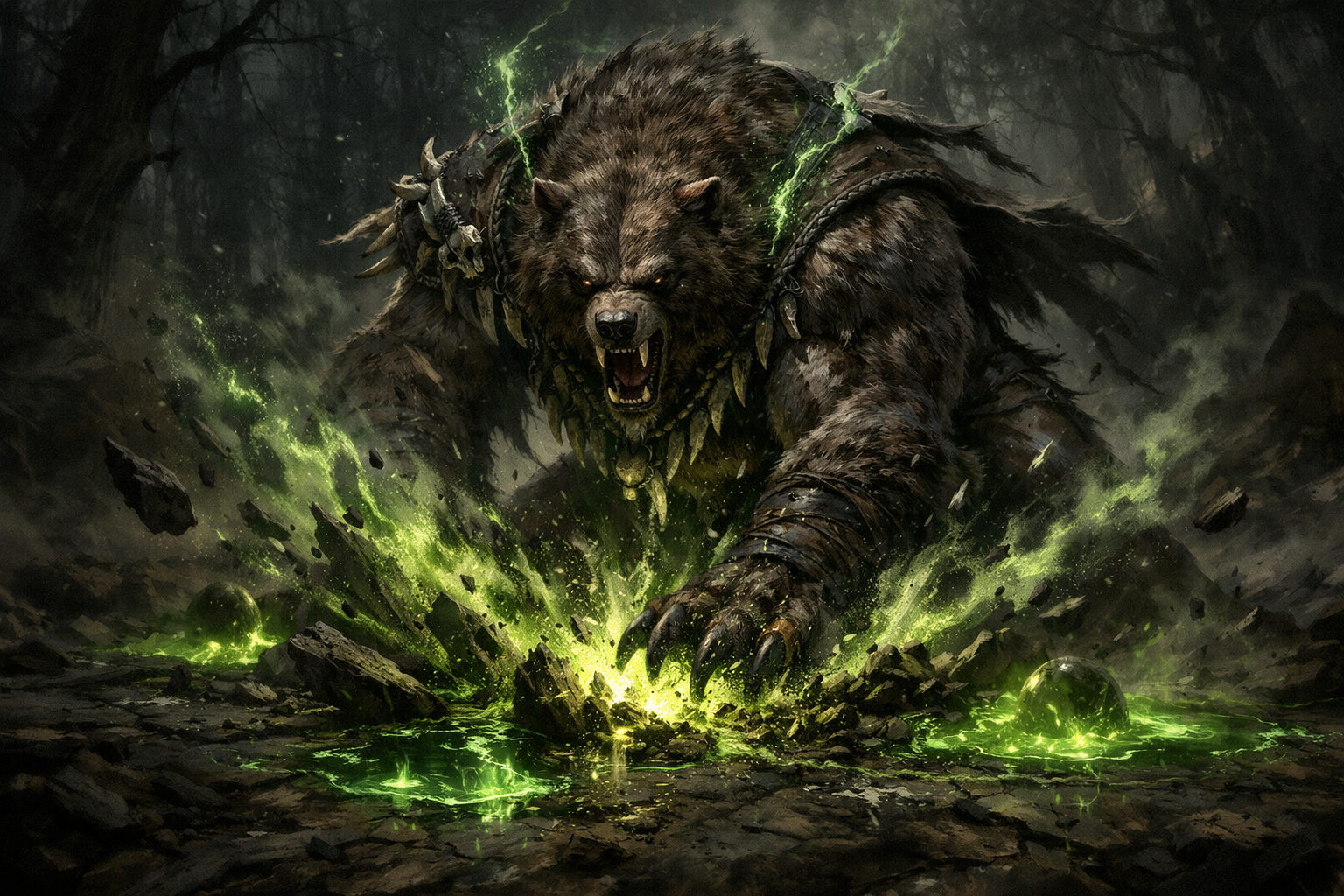 Druide ours-garou géant écrasant le sol avec Pulvérisation