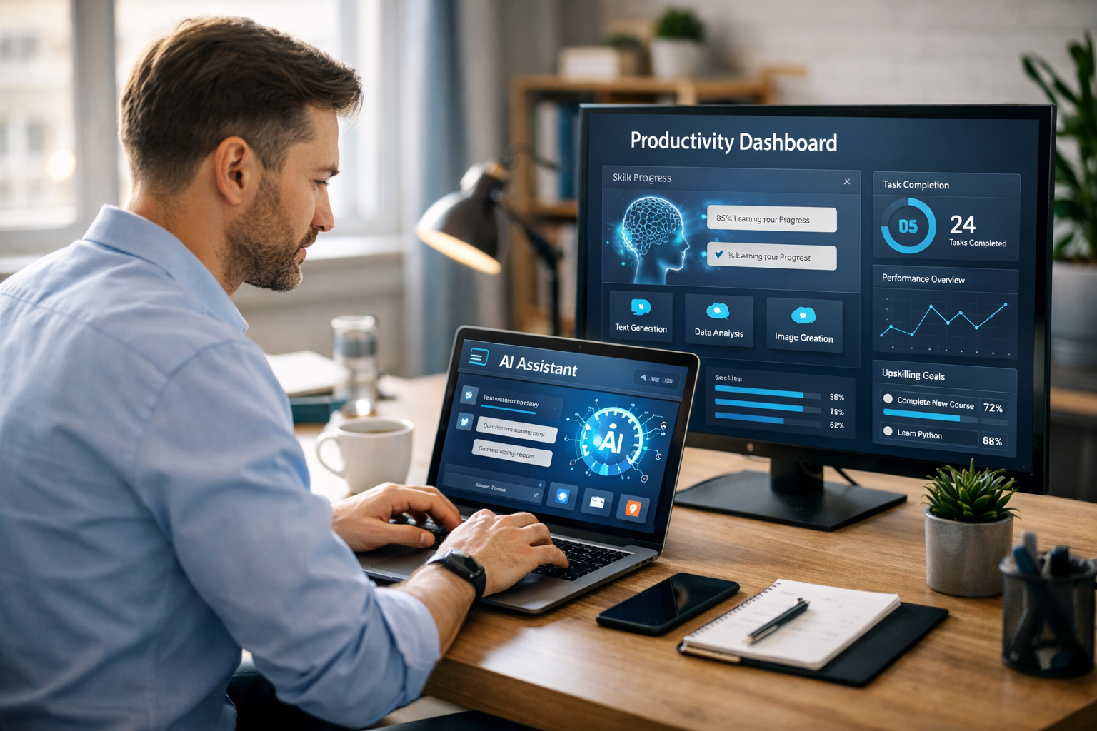 Personne travaillant avec des outils d'intelligence artificielle