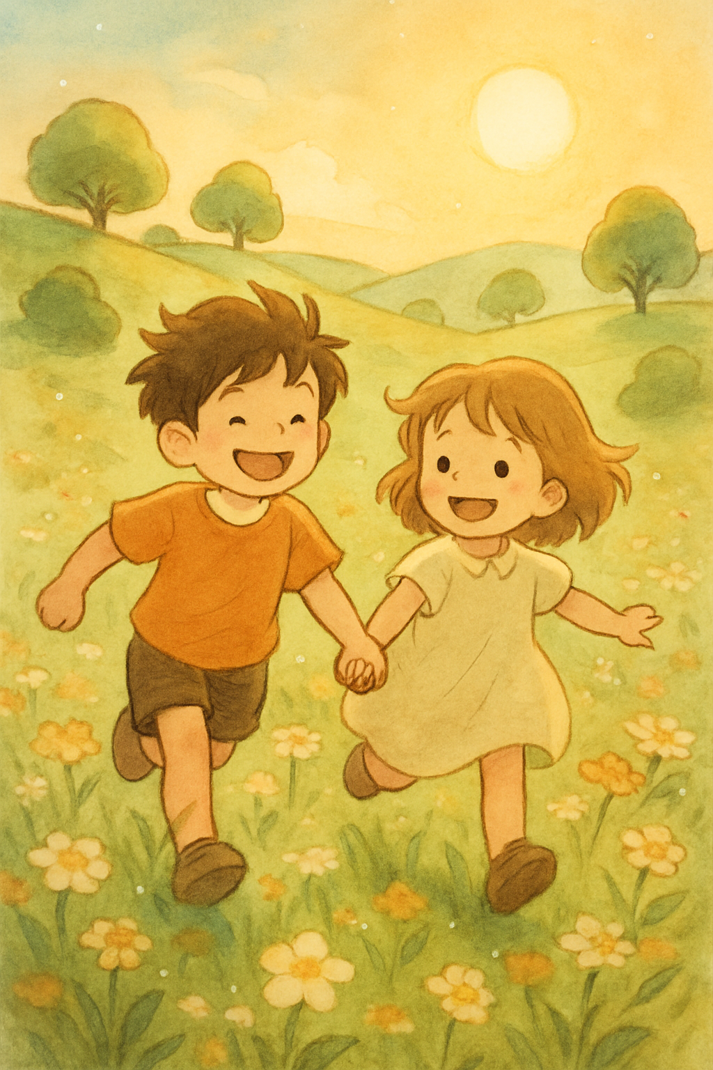 a boy is running with a girl, hand in hand CVY.AI