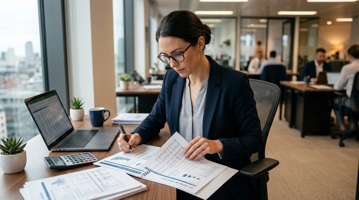 accountant reviewing financial reports