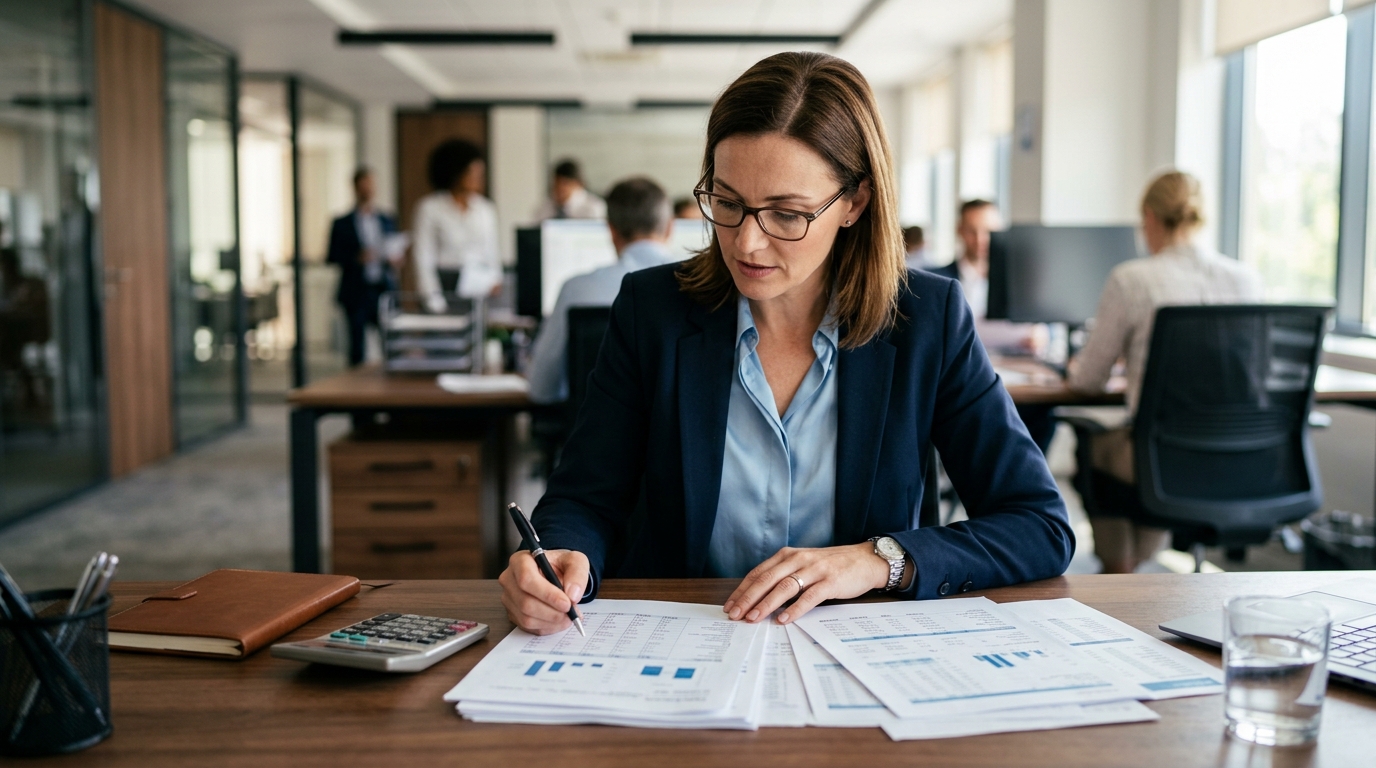 accountant reviewing financial documents