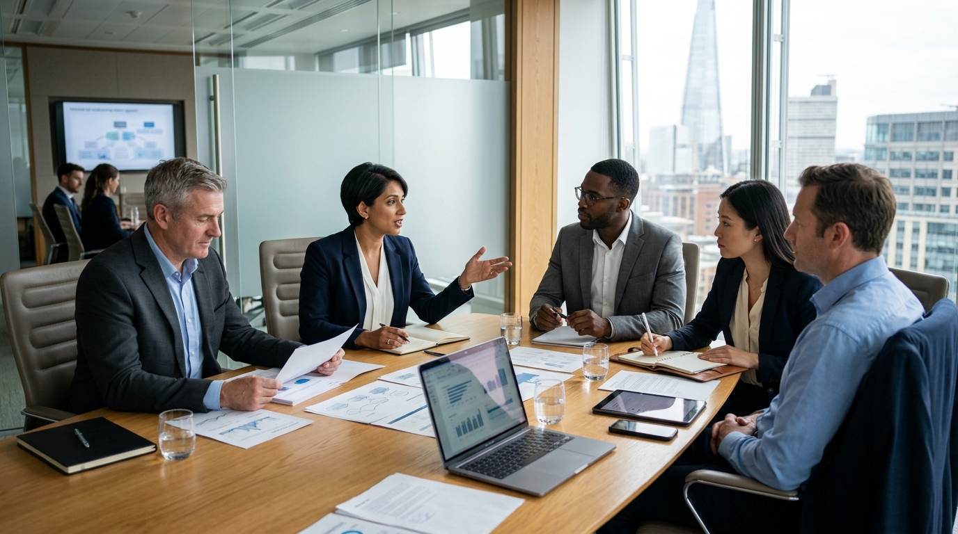 business team discussing outsourcing options