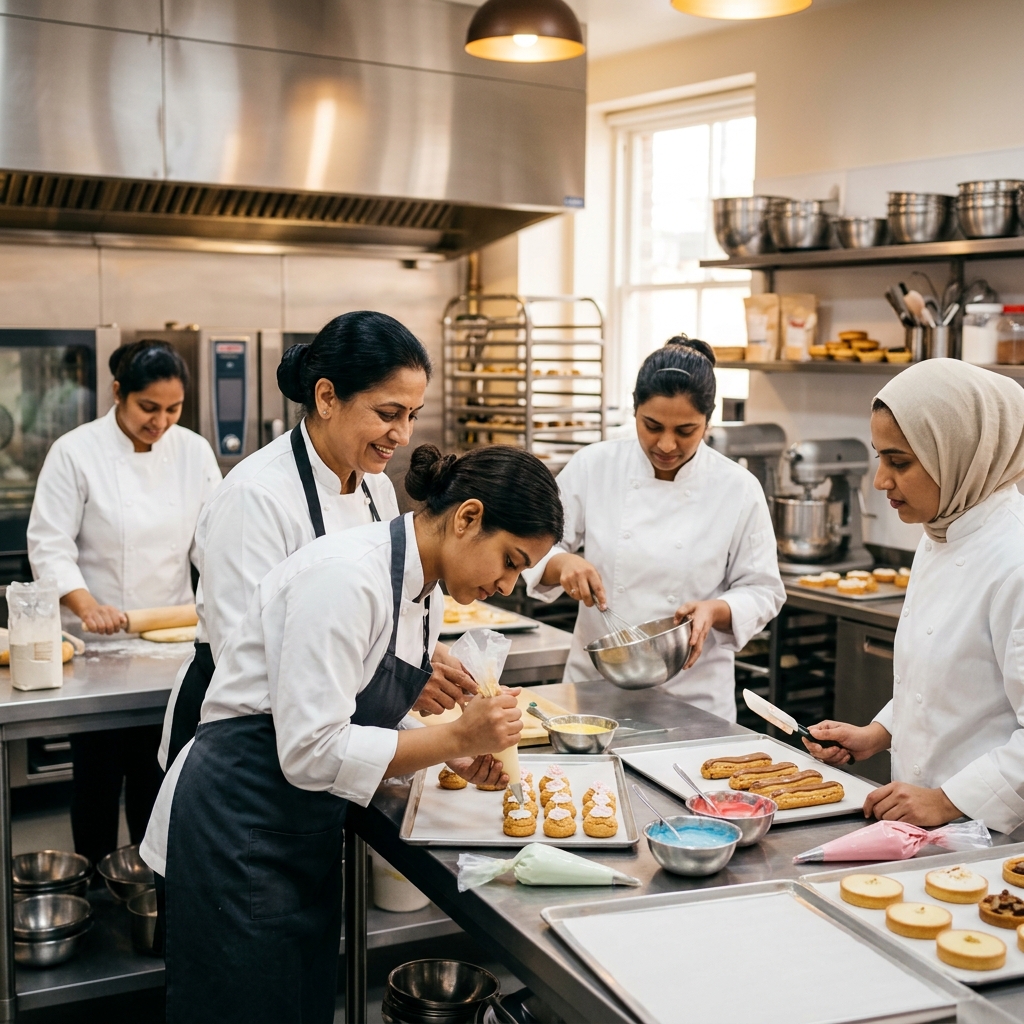Professional baking class in session